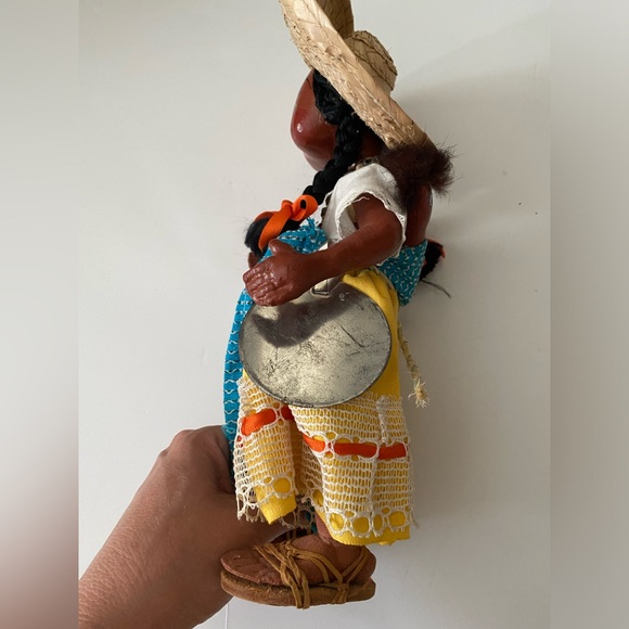 Pair Man Woman Mexican Folk Art Dolls Oil Cloth in Peasant Costumes - Picture 12 of 12